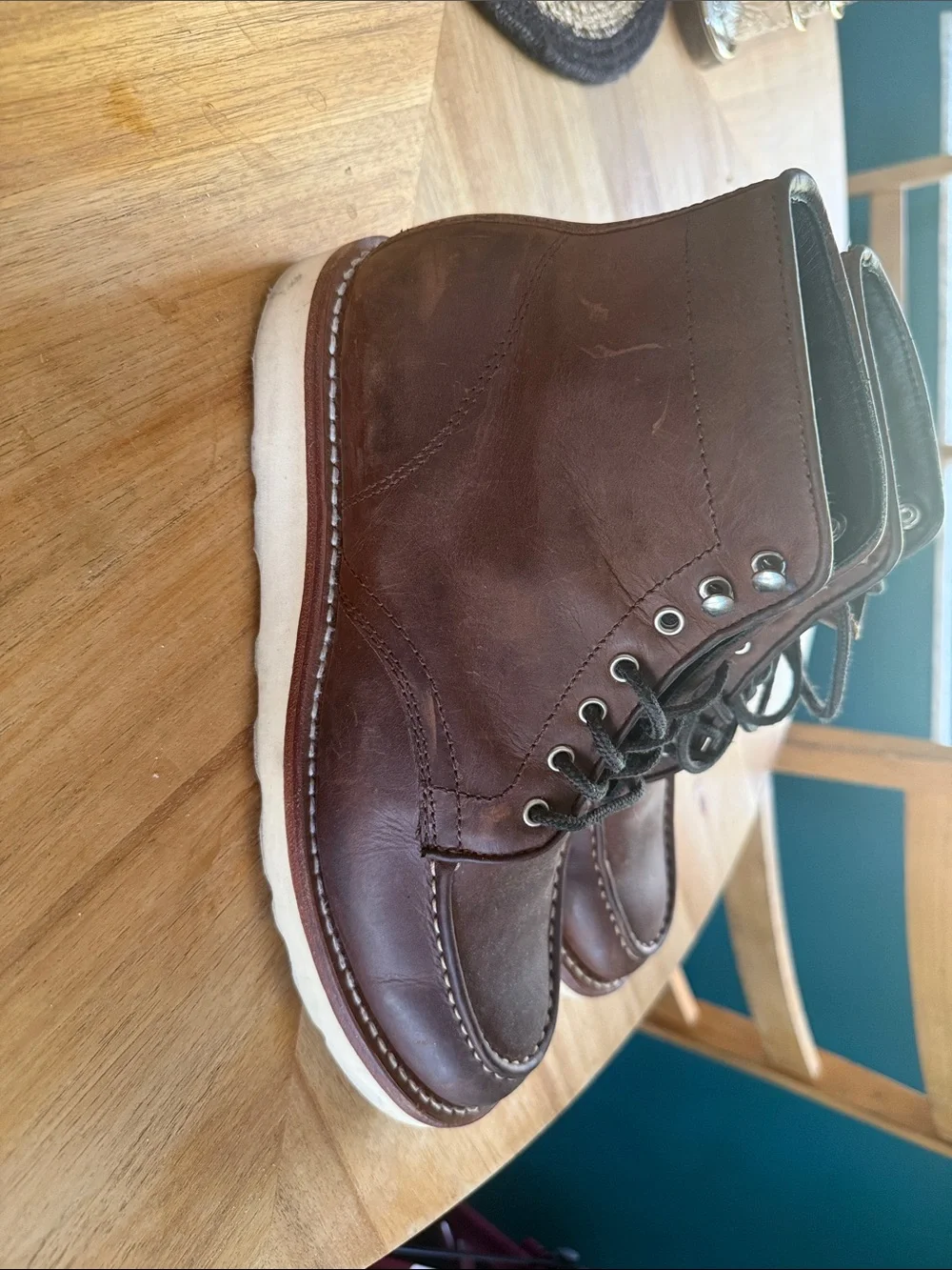 Men's Brown Leather Moc Toe Work Boots